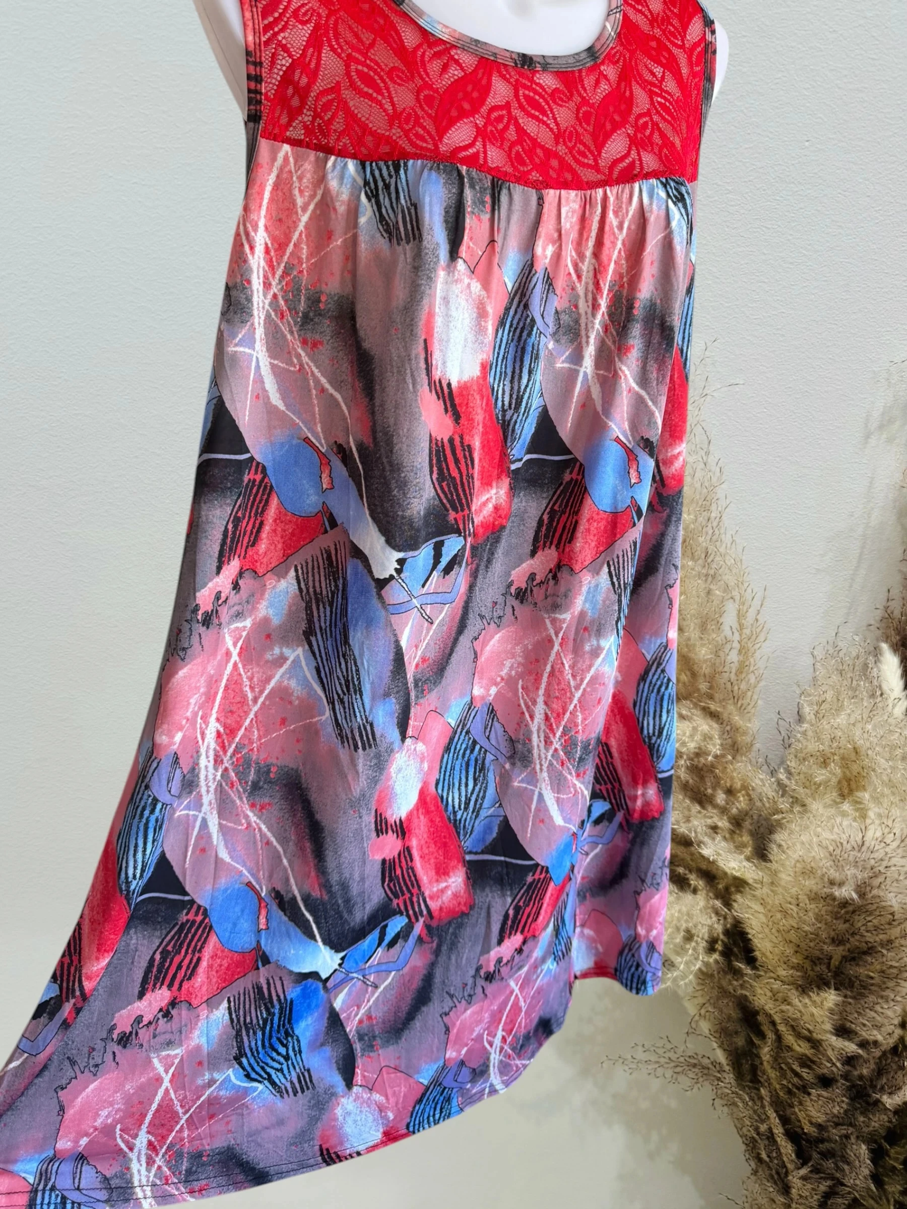 Vestido midi sin mangas rojo y encaje para mujer – photo 2